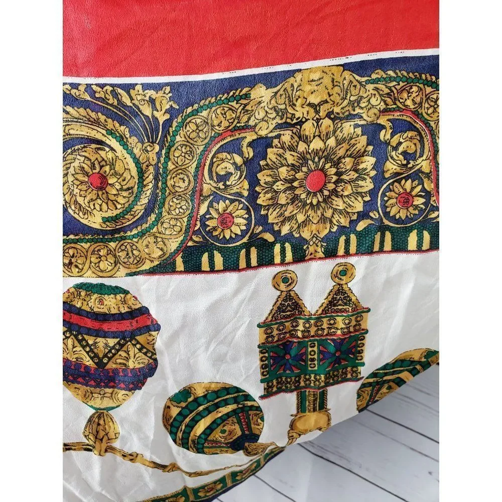 Vintage Red Gold Blue 100% Pure Silk Hand Rolled‎ From China Ladies Headscarf
